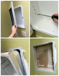 
                        
                            Bathroom Makeover: Removing the existing medicine cabinet to create a stylish new niche - Follow along on this DIY Bathroom Makeover Challenge in 30 Days (or less)
                        
                    
