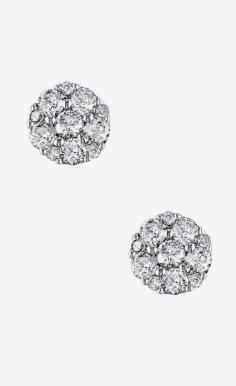 10K White Gold Pave Diamond Ear Pin Stud Earrings