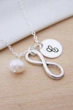 
                    
                        Infinity Charm Freshwater Pearl Initial Personalized Sterling Silver Necklace
                    
                