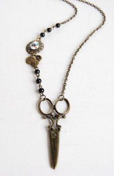 
                    
                        Scissor Necklace. Large Bronze Scissor Vintage Japanese
                    
                