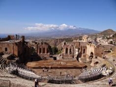 
                    
                        The famous Greek Theater of Taormina with the mighty Etna on background
                    
                