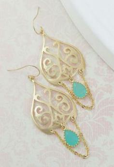 
                    
                        Gold Oriental Style charm with mint opal glass dangle GOLD FILLED earrings
                    
                