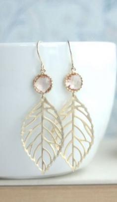 
                    
                        Peach Leaf Earrings. Light Peach, Champagne
                    
                