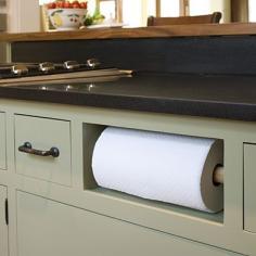 
                    
                        Remove fake drawer under sink and install paper towel holder.
                    
                