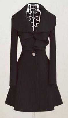 
                    
                        Elegant Black Long Sleeve Woolen Coats with Turndown Collar
                    
                