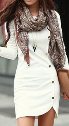 
                    
                        Enchanting Long Sleeve White Sheath Dress with Button
                    
                