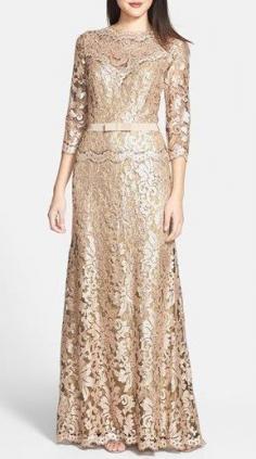 
                    
                        Tadashi Shoji Belted Sequin Lace Gown
                    
                