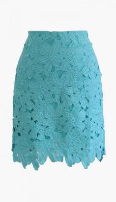 
                    
                        Full Flower Cut Crochet Skirt in Turqoise
                    
                