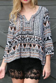 
                    
                        Angie Apparel Black & White Tribal Pin-Tuck Top
                    
                