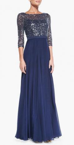 
                    
                        Kay Unger New York 3/4-Sleeve Sequined Lace Bodice Gown
                    
                