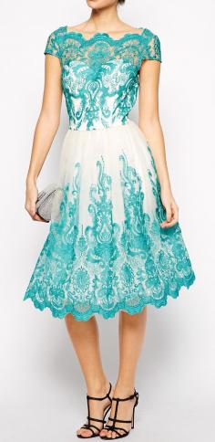 
                    
                        Chi Chi London Premium Embroidered Lace Prom Dress with Bardot Neck - Green
                    
                