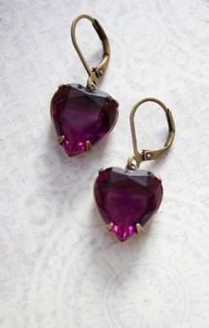 
                    
                        Dark Amethyst Rhinestone Heart Earrings
                    
                