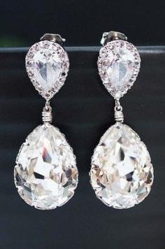 
                    
                        Clear White Swarovski Crystal Tear drop Bridal Earrings
                    
                