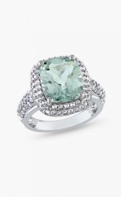 
                    
                        Green Amethyst & White Sapphire Cushion-Cut Ring
                    
                