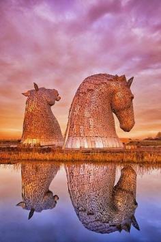 
                    
                        The Kelpies - two 30 meter tall horse head sculptures in Scotland
                    
                