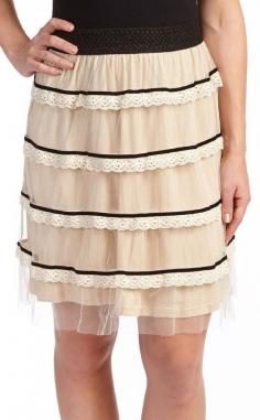 
                    
                        Young Essence Beige & Black Embroidered Tulle Skirt
                    
                