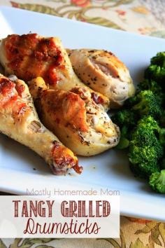 
                    
                        Tangy Grilled Chicken Drumsticks - Grilled Chicken Drumsticks in a tangy marinade of apple cider vinegar, thyme, basil, and oregano. Such a great summer dinner!
                    
                