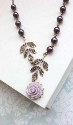 
                    
                        Mauve Rose Necklace with Berry Purple Pearl Chain
                    
                