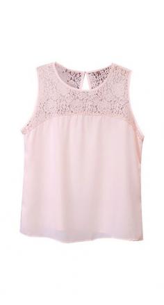 
                    
                        Pink Lace Tank Top - With Lace Detailing At Yoke
                    
                