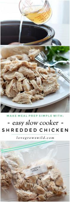 
                    
                        Make meal prep easier with this tender, juicy Slow Cooker Shredded Chicken! Cook the chicken ahead of time and freeze to make dinnertime a breeze on busy nights! Learn how at LoveGrowsWild.com
                    
                