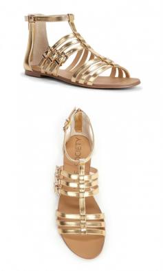 
                    
                        Strappy gold gladiator sandals with an easy back zipper and gold-toned hardware
                    
                