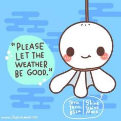 
                    
                        Japan teru-teru-bōzu (てるてる坊主). A cute little doll hang to ask for good weather. Cute ne.
                    
                