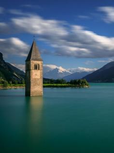 
                    
                        Lost Church and Ortler Mountain, Reschenpass, Italy
                    
                