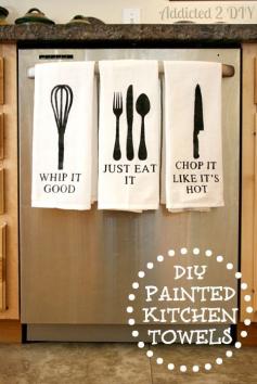 
                    
                        DIY Painted Kitchen Towels | Addicted 2 DIY Add some humor to your kitchen with these stenciled towels referencing popular songs.  The free SVG file is included in the post.
                    
                