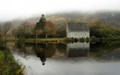 
                    
                        We stayed at the hotel across the lake from this charming church in Gougane Barra, Ireland.
                    
                