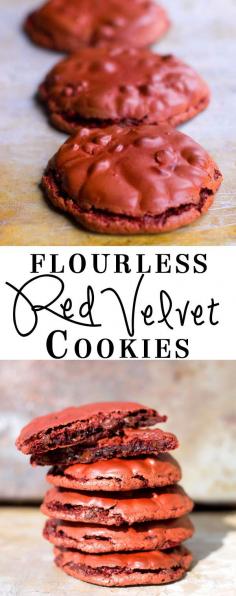 
                    
                        Flourless Red Velvet Cookies - Erren's Kitchen - An indulgent, sweet, soft, and chewy cookie.
                    
                