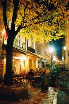 What I Like About Fall | Paris Cafe | Beautiful fall colors lit by he moon.