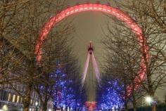 
                    
                        London Eye, England - Photo taken at night with some of the Christmas lights still on.
                    
                