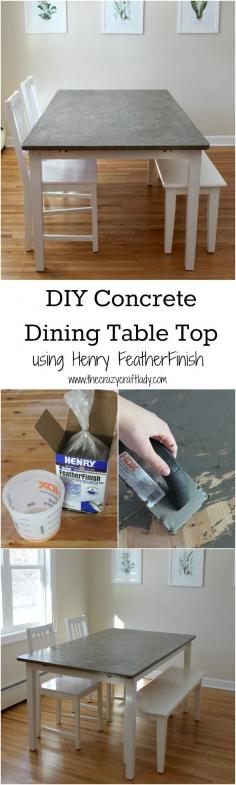 
                    
                        DIY Concrete Dining Table Top using Henry FeatherFinish - full tutorial from The Crazy Craft Lady
                    
                