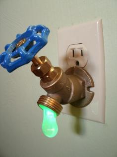 Green LED Faucet Valve night light, awesome night light for a little boys room