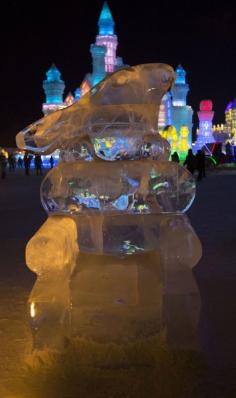 
                    
                        Seat of the Rabbit made of Ice at the Ice and Snow festival in Harbin, China
                    
                