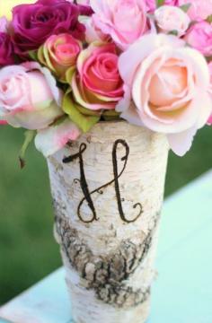 
                    
                        Personalized Monogrammed Tall Birch Wood Vase Rustic Decor
                    
                