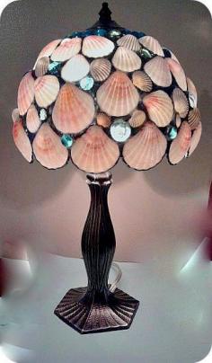 Nautical Decor Table Lamp Pink  Seashells Stained Glass Lamp -  Home Decor Beach House Lighting. $185.00, via Etsy.