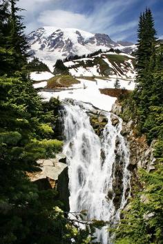 
                    
                        Myrtle Falls and Mount Rainier, Washington - USA
                    
                