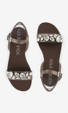
                    
                        Brown leather slingback sandals bejeweled
                    
                