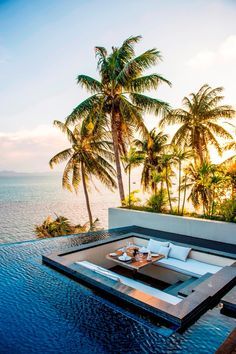 
                    
                        Dining surrounded by an infiniti pool at the Conrad Hotel Resort in Koh Samui, Thailand
                    
                