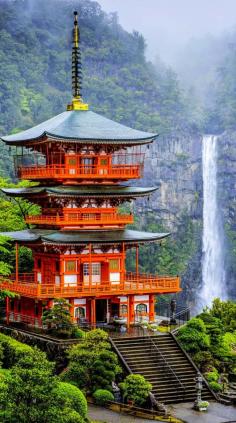 The pagoda of Seiganto-ji and Nachi no Taki Waterfall, Japan.