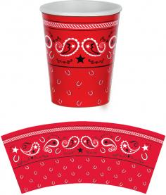 The cowboy bandana cup is perfect for the beverage table at your western event. These cups are great for both hot and cold and not only do these cups look great the bandana design lets everyone know that you are at a wild west party. Create an exciting make-believe scene just like traveling out west. Complete the table decor with stellar bandana or cattle print tableware and more. Create magical make-believe moments with a cowboy and western birthday party. Every boy loves a little dress up for a great cowboy birthday party. And we have everything you need for the best cowboy party, western birthday party, or Wild West adventure Great hot and cold cup Holds 9 ounces Paper coffee cup; Party Themes, Cowboy and Western, Tableware; Sold as package of 8