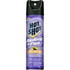 Hot Shot Bedbug & Flea Killer. Kills bedbugs, fleas, dust mites & ticks. Kills eggs before they hatch. For use on mattresses, wood furniture & carpet. Non-staining on water-safe fabric & surfaces. For indoor use in the home and non-food areas of restaurants, schools, nursing homes, warehouses, offices, apartments, hotels, motels, kennels and hospitals. 17.5 oz can.