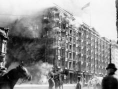 Premium Poster decor by an unknown artist. Palace Hotel on Fire after the Earthquake; San Francisco; California; c.1906; and other collections; library of congress (photography) wall art; posters; and prints for home wall coverings are available.