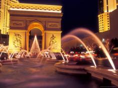 Paris Hotel and Casino Fountains in Front of L'Arc de Triumph Replica, Las Vegas, Nevada, USA - Brent Bergherm - Photographic Print from Art. co. uk