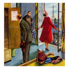 Giclee Print decor by Constantin Alajalov. "Paris Hotel"; July 14; 1956; and other artists; artists by name wall art; posters; and prints for home wall coverings are available.