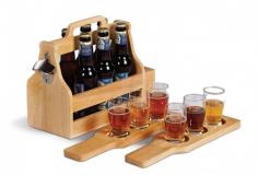 Includes two beer flight paddles and six tasting glasses (5 oz.) plus and old fashion bottle opener. Wood finish. 12.5 in. W x 6 in. D x 10 in. H (8 lbs.)Our six pack carrying set by Picnic Plus is an essential part to any craft beer tasting event or festival. Great for the beer connoisseur, microbrewery, or just ready to take your home brew out on the town and showing off for friends and family. Makes a truly unique and functional gift for the home brewer.