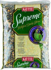 Kaytee Supreme Daily Blend Parrot Food - Parrot Bird Food & Bird SeedParrots enjoy a varied diet that includes seeds, grains and fruits. Kaytee Supreme Daily Blend Parrot Food helps recreate a natural and healthy diet for your favorite feathered friend. This parrot bird food formula is filled with all the nutrition your parrot needs to thrive. Kaytee Supreme Daily Blend Parrot Food is bursting with wholesome seeds and grains. Some of the primary ingredients in this formula include sunflowers, corn, wheat and whole peanuts. The seeds and grains in this bird seed formula provide your precious parrot with lots of needed protein, fiber and oils. Both protein and fiber give your parrot plenty of energy for play and flight. Seed oils also support the healthy functioning of many organs and internal systems. Kaytee Supreme Daily Blend Parrot Food is a completely blended bird seed. Your parrot will enjoy picking at and crunching through all of the various seeds, kernels, nuts and pieces of dried fruit. This bird seed is also fortified with plenty of vitamins and minerals for an added health boost. The vitamin supplements in this parrot bird food include vitamins A, B12 and E.Your pet will find lots of different flavors and shapes in this parrot bird food, but no artificial preservatives, flavors or colors. This simple yet healthy diet is made specifically for the nutritional needs of parrots. Add this formula to your parrot's food bowl, and watch your colorful friend grow strong and healthy. This formula has everything your parrot needs. This fortified daily diet is made for all medium and large hookbill parrots. Follow the portion recommendations to maintain your pet's ideal weight.