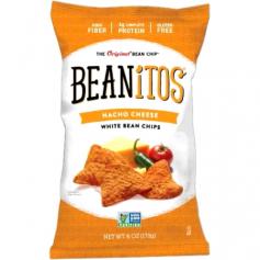 High fiber. 4 g complete protein. Gluten free. The original bean chip. Non GMO Project verified. We're two brothers who love to snack! We think everyone deserves to crunch and dip without compromise - to enjoy a snack that tastes great and is good for you. But we just couldn't find a snack that fit the bill - so we created Beanitos. Beanitos are an honestly delicious snack made from super nutritious beans that have fiber and protein grown right in them. They're real food, full of crunchy favor, free of preservatives, and made with only natural non-GMO ingredients. Some call us revolutionaries. Others call us and say, C'mon over and bring some Beanitos. We think you'll call Beanitos your new favorite snack! - Dough & Dave, The Foreman Bros. Bean Facts: White beans are also commonly known as navy beans because they were a staple food of the US Navy in the early 20th century. They are small pea-sized beans that are creamy white in color with a delicious mild flavor common in traditional baked beans. A one ounce single serving of Beanitos exceeds the equivalent fiber & protein levels of a full USDA serving of vegetables/legumes. Corn free. All natural. No trans fats. No preservatives. GF: Gluten-free. No MSG. Certified kosher. Vegetarian. Certified low glycerin. High Fiber: 6 g. Lightly salted. Cholesterol free. GI labs tested. beanitos.com. Created and brought to you by Beanitos Inc. Product of the USA. Whole Navy Beans, Whole Grain Rice, Pure Sunflower and/or Safflower Oil, Cheddar Cheese Blend [Cheddar Cheese (Pasteurized Milk, Cheese Cultures, Salt, Enzymes) Whey, Buttermilk, Annatto], Sea Salt, Tomato Powder, Onion Powder, Garlic Powder, Spices, Lactic Acid, Paprika, Citric Acid, Guar Bean Gum. Allergy Info: Made in a facility that may also use soy, dairy, seeds, wheat, corn and tree nuts. For more detailed allergy info visit: beanitos.com/FAQ. Clinically tested as Low Glycemic Index by GI Labs Inc. Certified gluten free by GFCO.