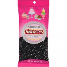 Sweetworks-Sixlets Candy Peg Bag. Sixlets let you have candy- themed events that will be hard to forget! Make your upcoming event, holiday party or baking project a sweet success. Candy- coated edible chocolate-flavored candy balls are about 3/8 inch diameter and gluten free. This package contains one 14oz bag of sixlets. Comes in a wide variety of colors. Each sold separately. May contain soy and milk. Made in a factory that does not process nuts. Gluten Free. Imported.